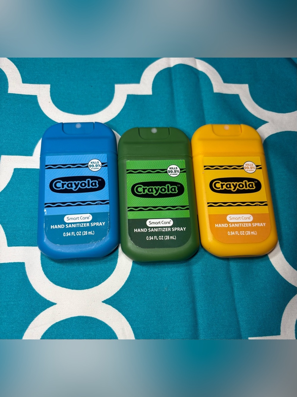 3 New Crayola Pocket Hand Sanitizer Sprays - Blue, Green, Yellow